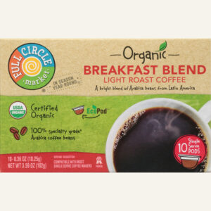 Full Circle Market Organic Light Roast Breakfast Blend Coffee Single Serve Pods 10 ea